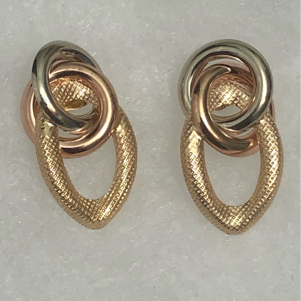 Vtg  14k ItalyT ricolor Rose Gold   Pierced Earrings 3g
